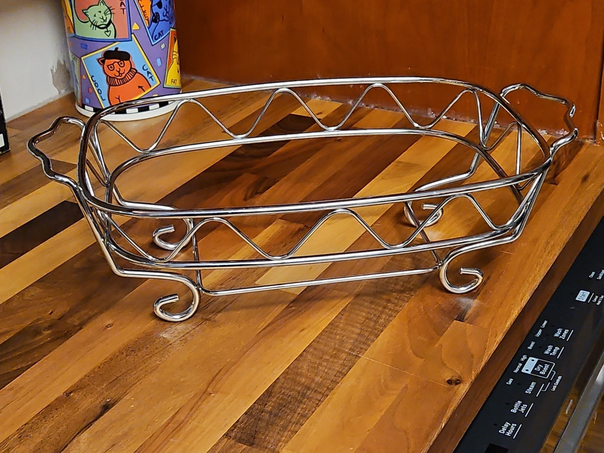 Vintage Chrome Wire Casserole Dish Holder Stand Cradle Rack 13.25 X 9.75 No Dish