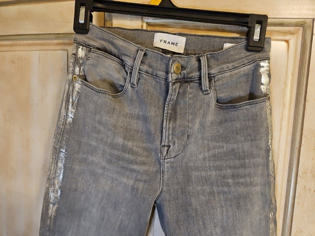 Frame Le High Straight Field Foil Tux Gray Womens Ankle Jeans Sz 25