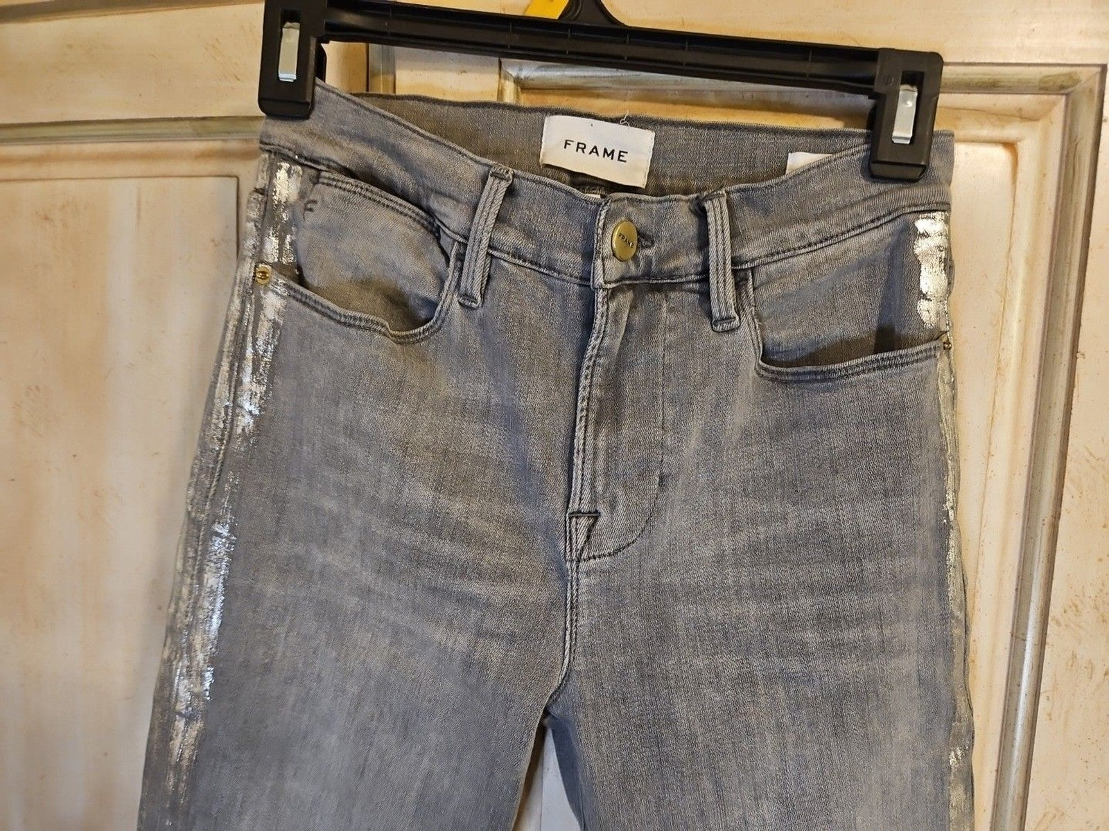 Frame Le High Straight Field Foil Tux Gray Womens Ankle Jeans Sz 25