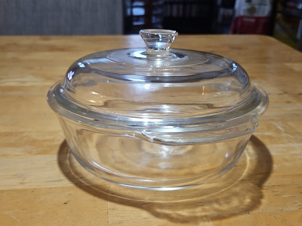 Vintage Fire King 9" Clear Glass Casserole Dish with Lid 1-1/2 Quart 50s 437-408
