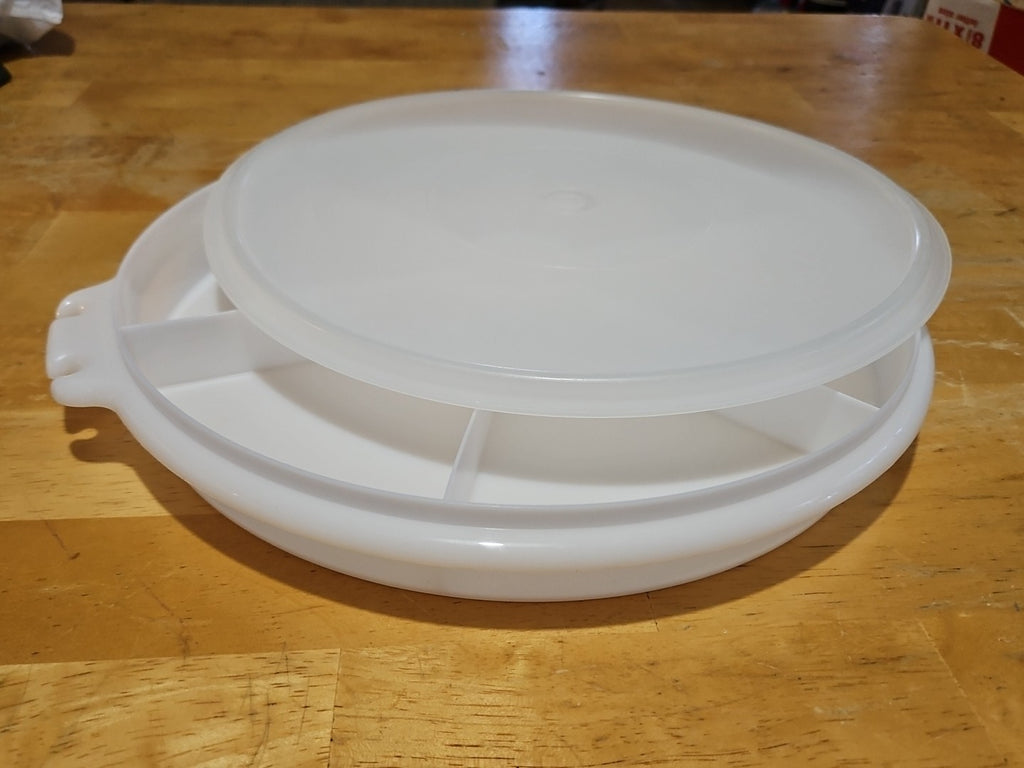 Vintage Tupperware #405 White Divided Tray W/ Sheer Lid 224 - No Handle