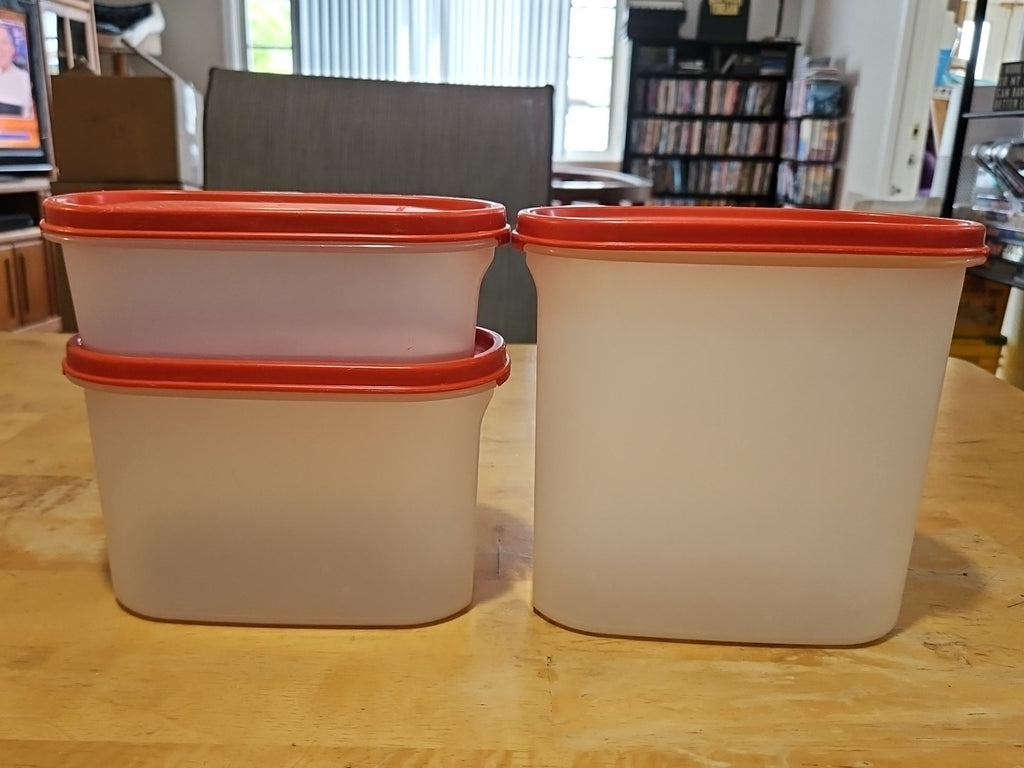 Set of 3 Vintage Tupperware Modular Mates  1613, 1612, 1611 Sz 1,2 & 3 W Red Lid