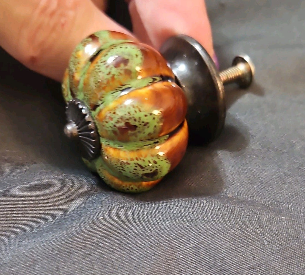 1.5" Ceramic Pumpkin Cabinet Knob Drawer Pull Brown & Green