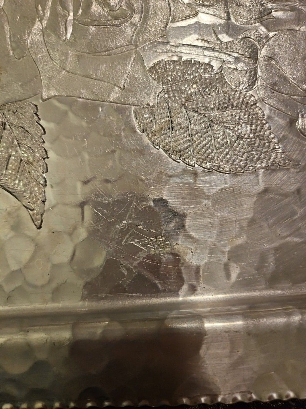 VINTAGE CONTINENTAL SILVER CO WILD ROSE BRILLIANTONE #1023 HAMMERED SERVING TRAY