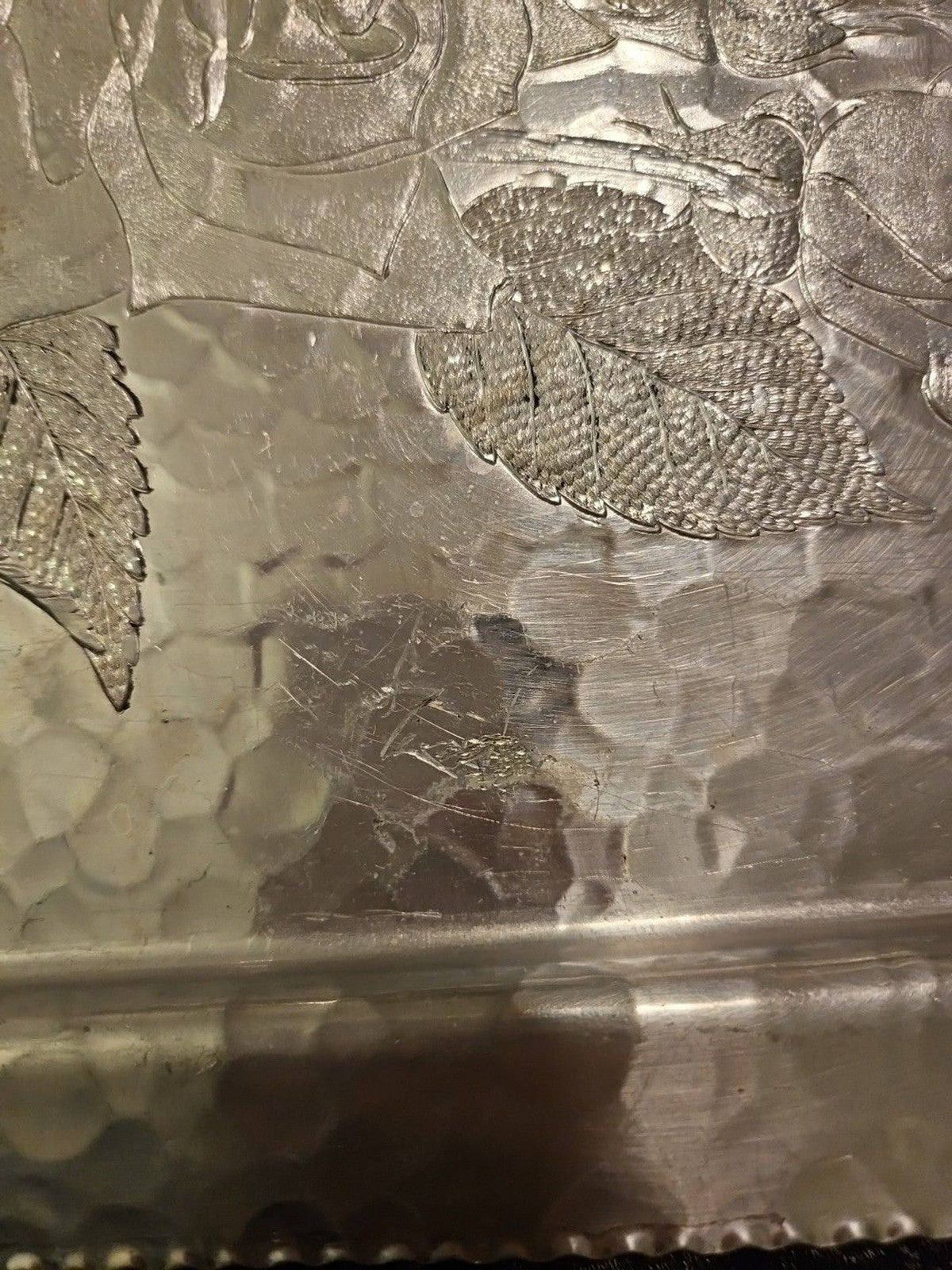 VINTAGE CONTINENTAL SILVER CO WILD ROSE BRILLIANTONE #1023 HAMMERED SERVING TRAY