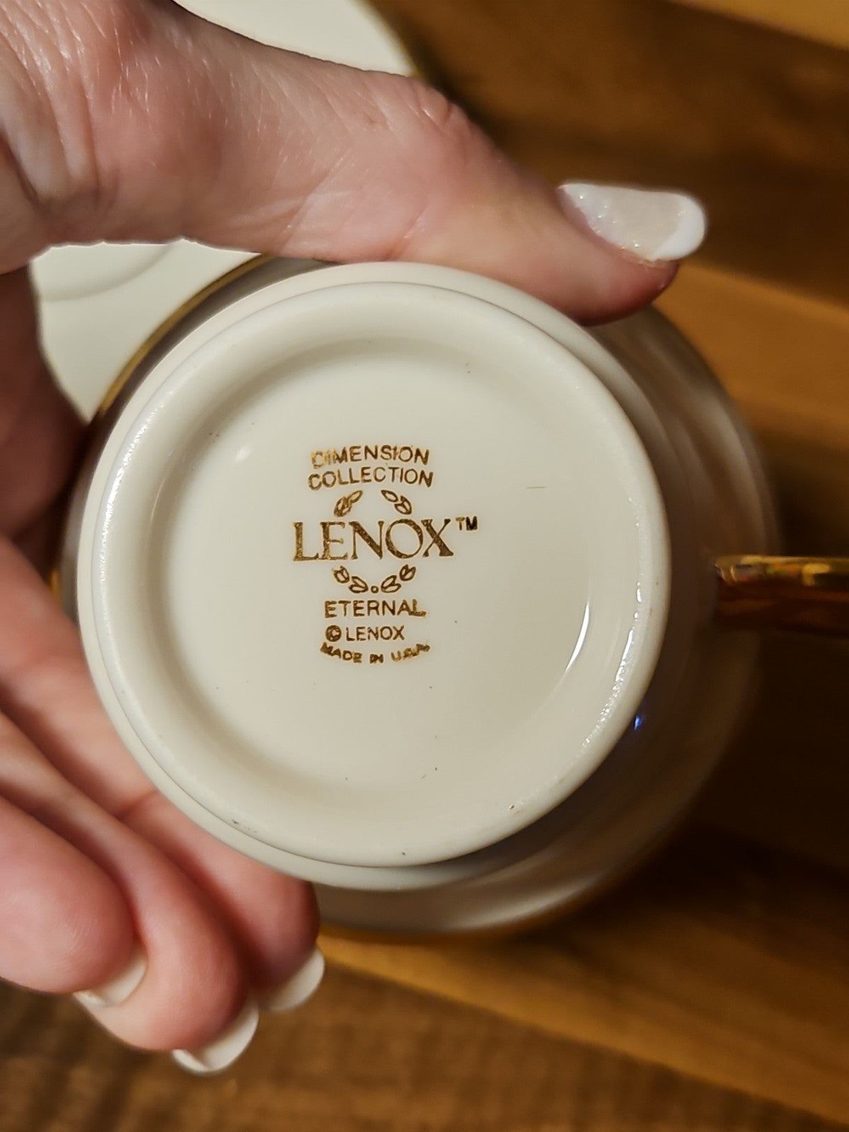 Vintage Lenox Eternal Dimension Cup Saucer Set Ivory Gold Rim NWT