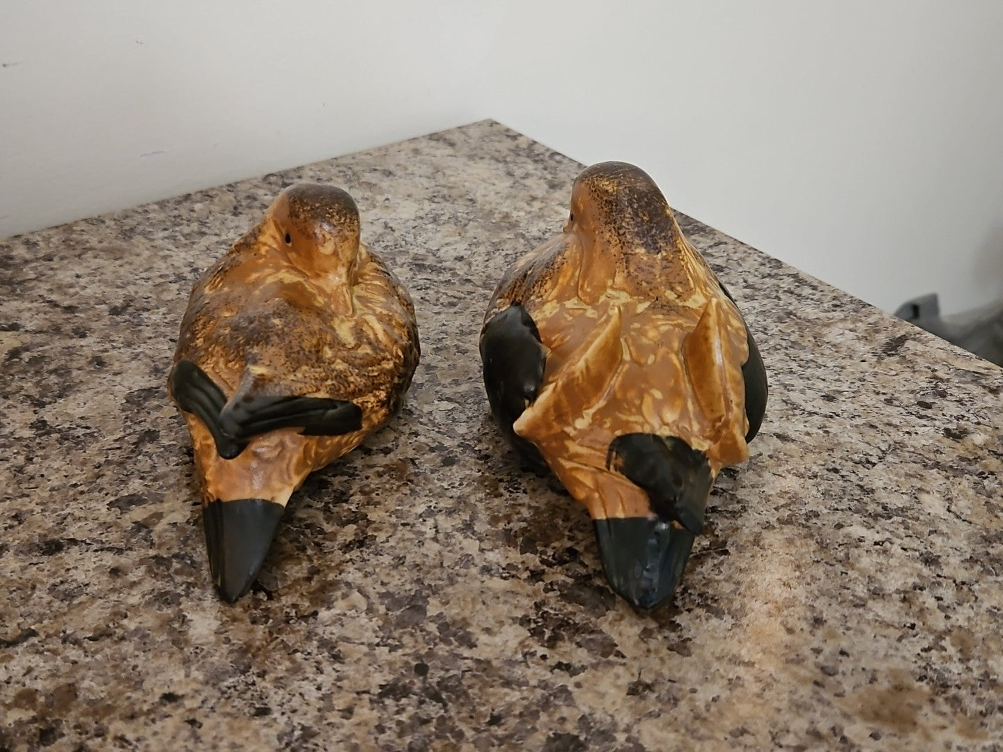 Vintage Andrea by Sadek Brown Black Sitting Doves Birds Ducks Figurines Set of 2