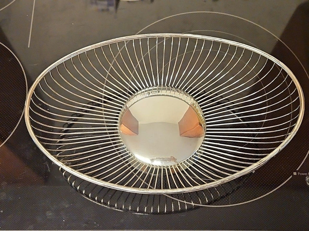 Vintage Raimond Silverplate 12" x 7.5" Wire Bread Basket Serving Bowl