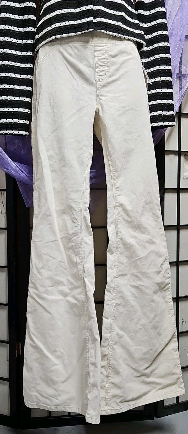 NWT Free People White Corduroy Bell Bottom Flare Jeans Pants Side Zip Sz 27
