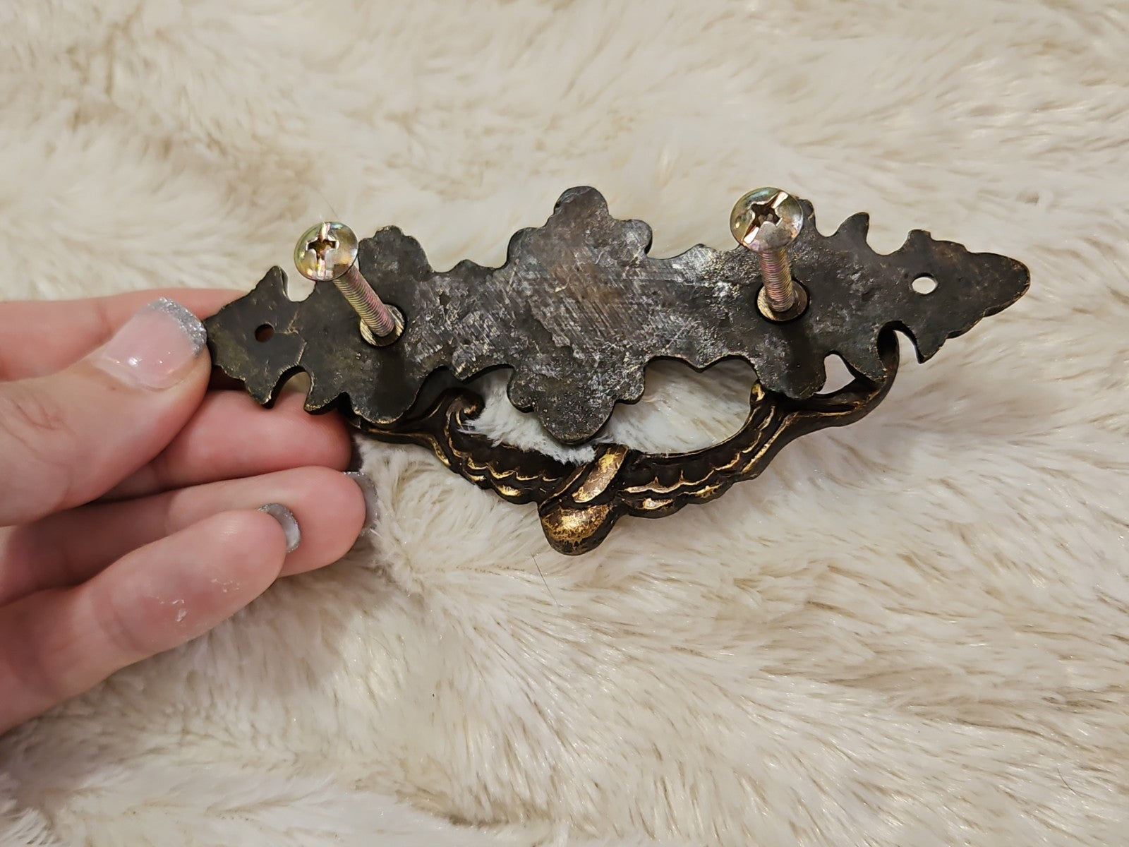 Ornate Vintage Brass Bail Pull Drawer Pull With Backplate 5"