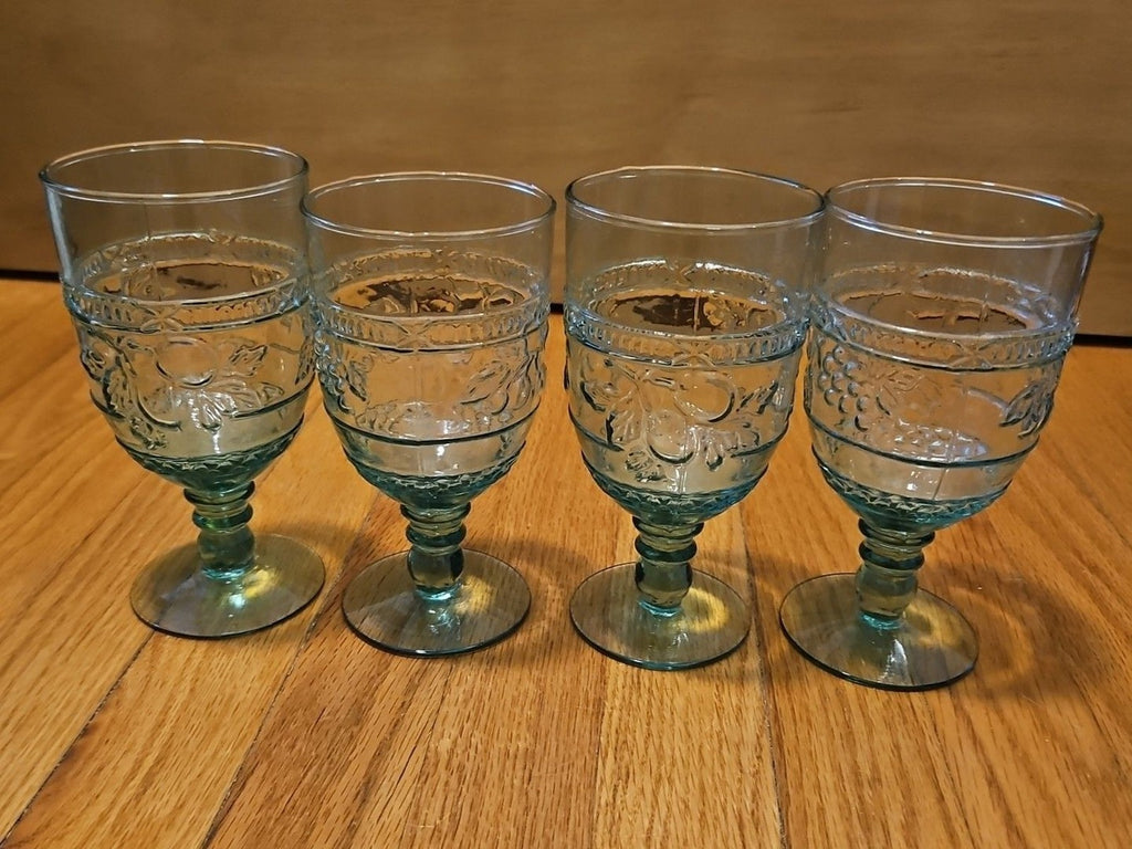 Vintage Mikasa 1960 Embossed Fruit Light Green Glasses Set of Four (4) READ