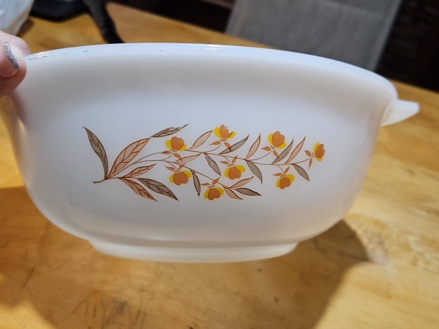 Vintage Glasbake Autumn Leaf Jewel Tea China 4 Qt Cinderella Mixing Bowl J-2357