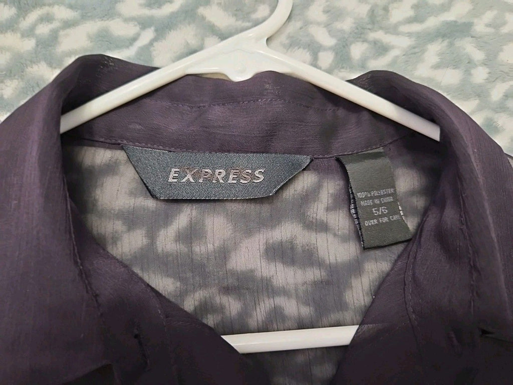 Vintage Express Women’s Sheer Plum Purple Button Up Long Sleeve Shirt Size 5/6