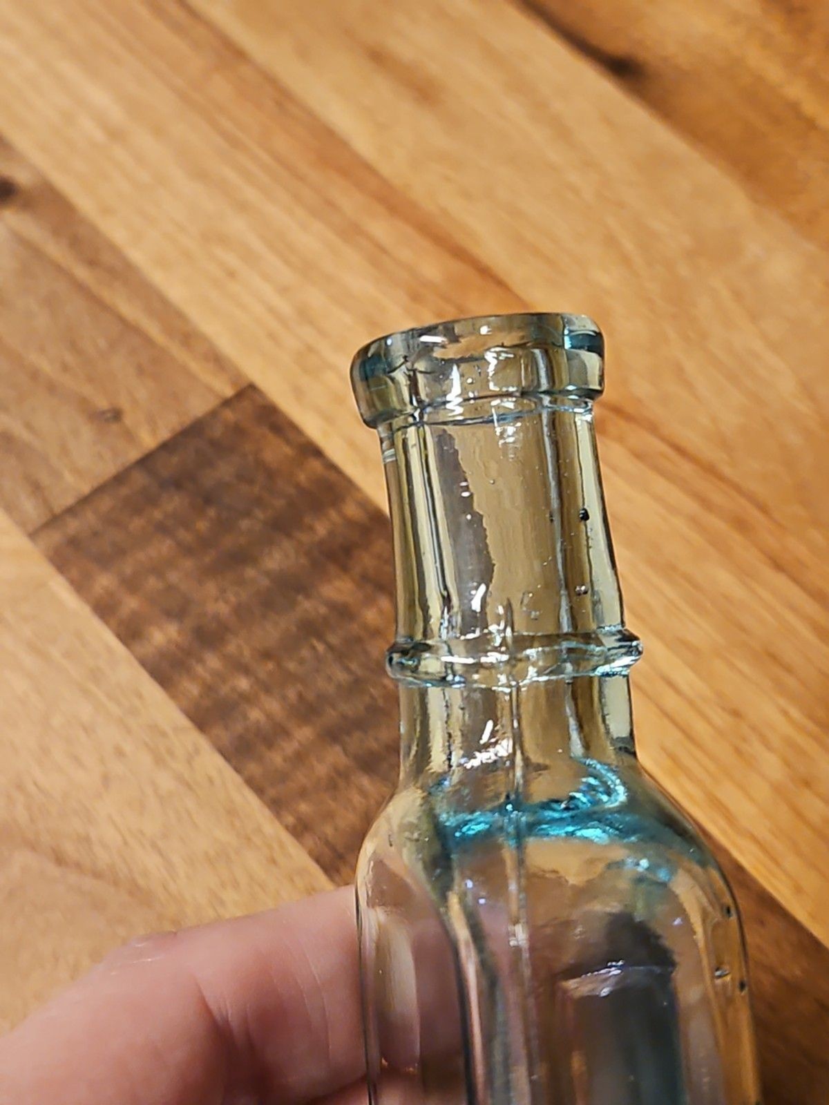 Set Of 2 Antique Medicine Bottles 5.5" & 4.75" Clear Aqua & Grey EUC