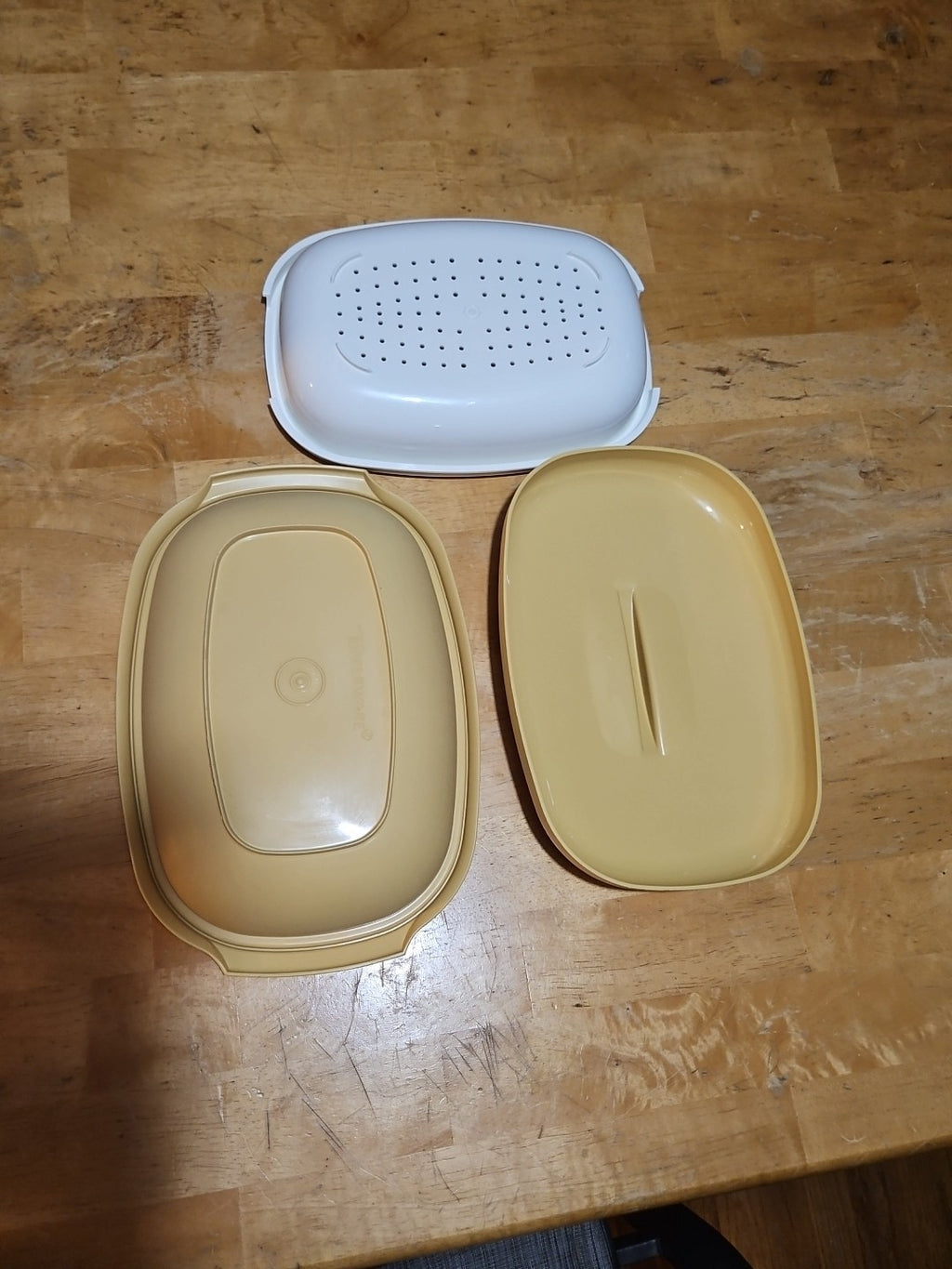 Vintage Tupperware Microwave Steamer #1273 Harvest Gold 3 Piece Set