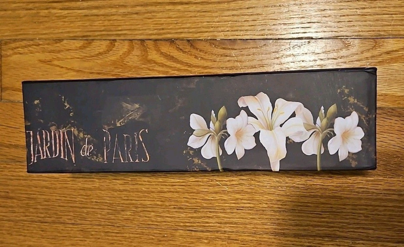 Elegant Storage Box Black Jardin De Paris With White Lilies apprx 10.5x3.75x2.75