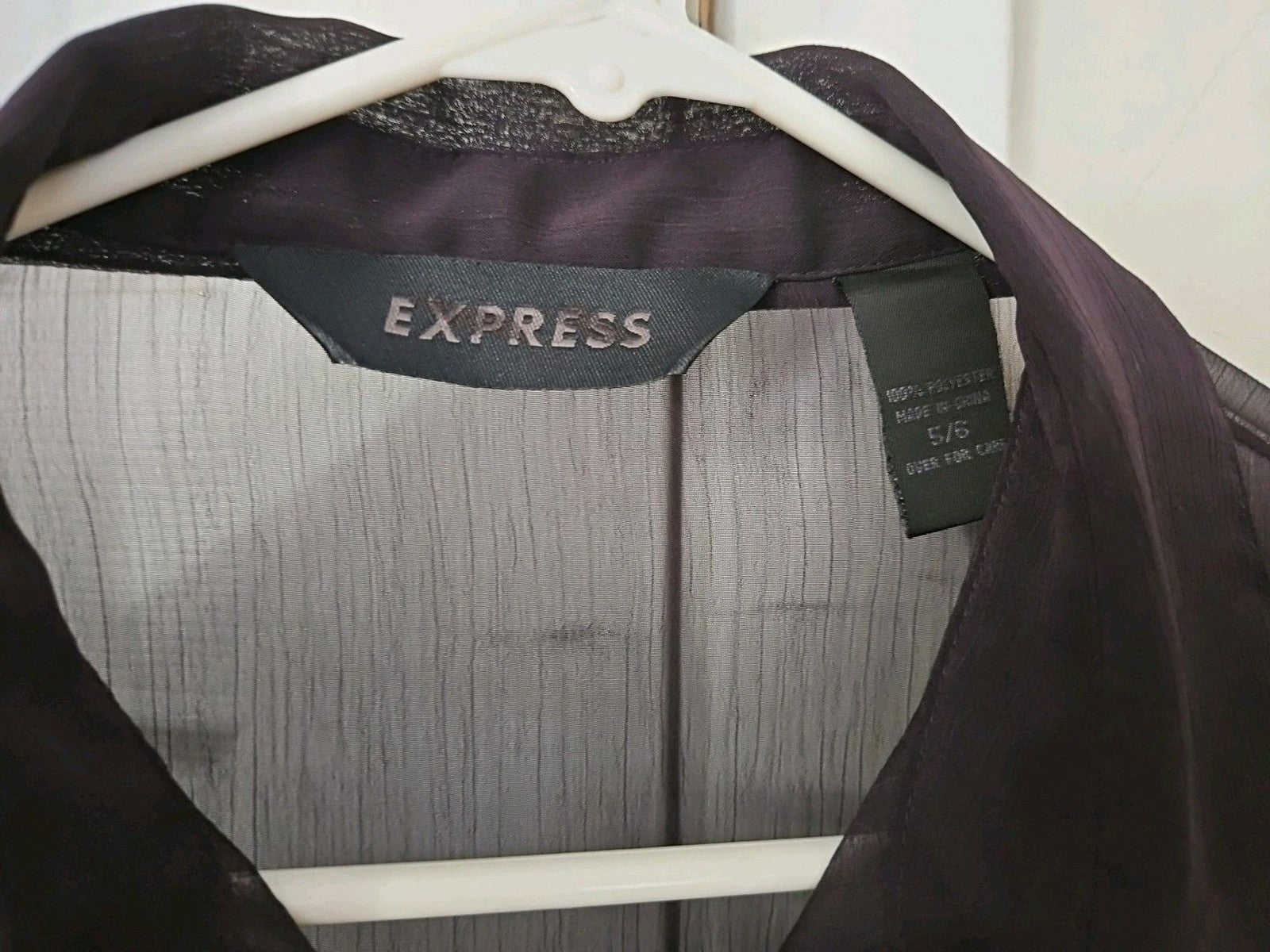 Vintage Express Women’s Sheer Plum Purple Button Up Long Sleeve Shirt Size 5/6