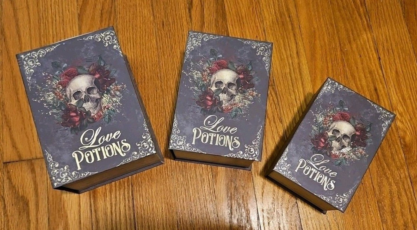 Elegant 3 Pc Nesting Storage Box Set Victorian Goth Halloween Skulls Love Potion