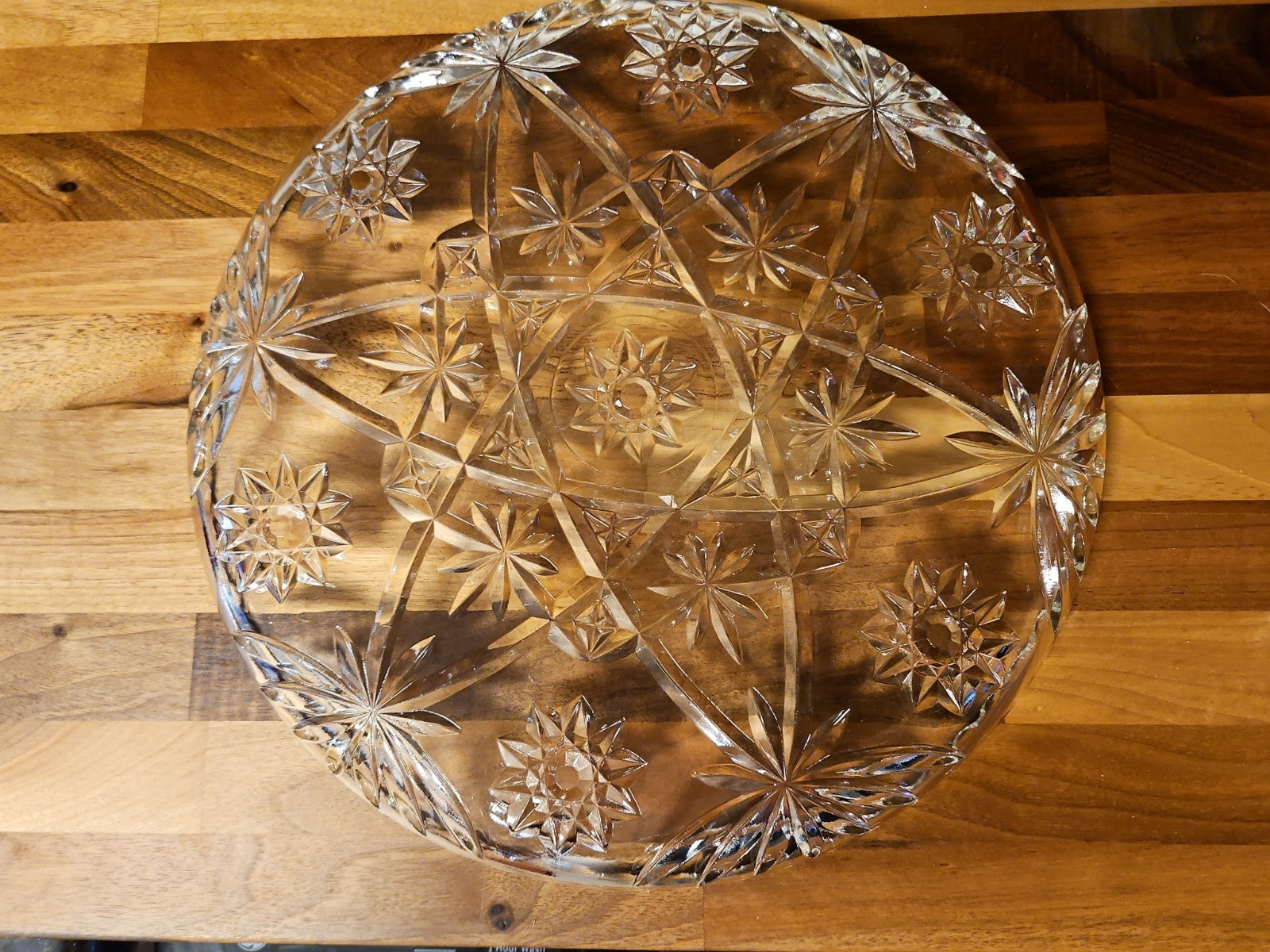 Vintage EAPC Anchor Hocking Star Burst Pressed Glass Platter 13.5" Round EUC