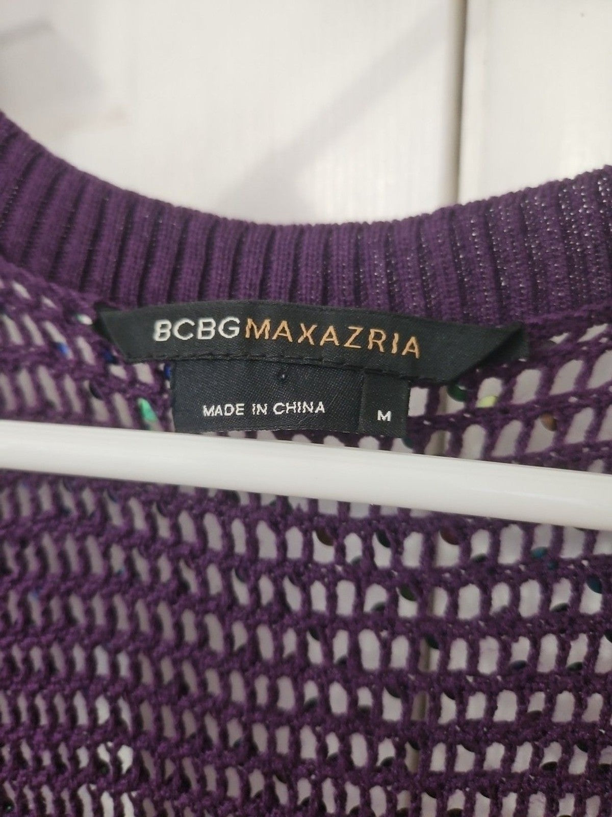 BCBGMAXAZRIA Women's 100% Silk Purple Knit Shrug With Blue Sequins Size M