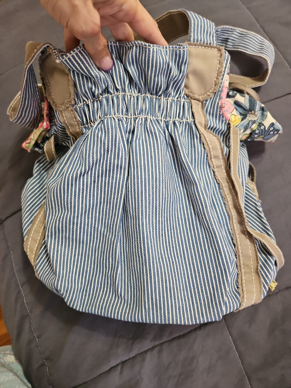 NWOT Thirty-One Cinch-Top Bucket Bag in Railroad Denim Free Spirit Floral Lining