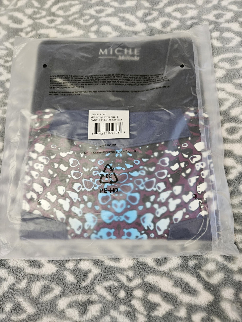 New In Package Retired Miche Melinda Petite Shell Purple & Blue Snake Print