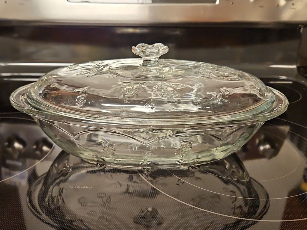 Vintage 90s Anchor Hocking Savannah Floral Glass 2 Qt Casserole Dish W Lid