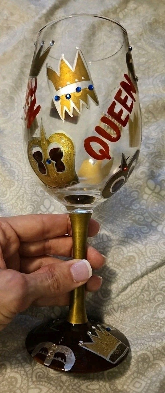 Lolita Hand Painted "Queen" 15oz Stem Wine Glass With Original Box