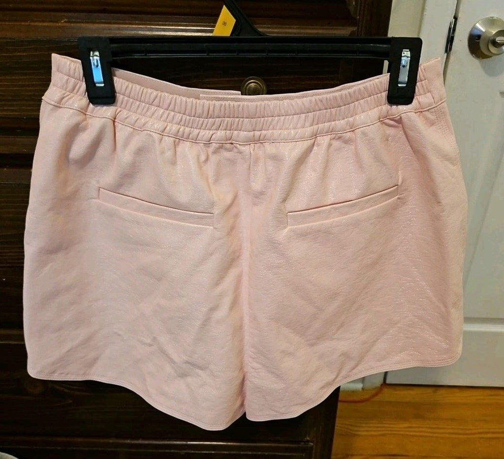 Grey Lab Pink Faux Vegan Leather Sz M Elastic Back Pocket Shorts Fully Lined