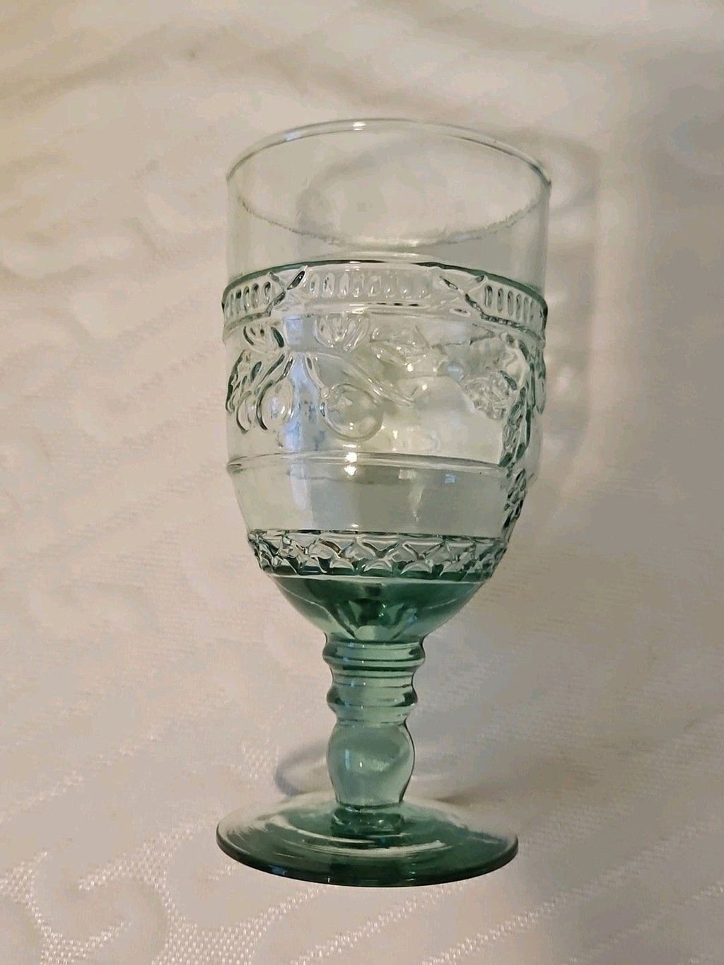 Vintage Mikasa 1960 Embossed Fruit Light Green Glasses Set of Four (4)