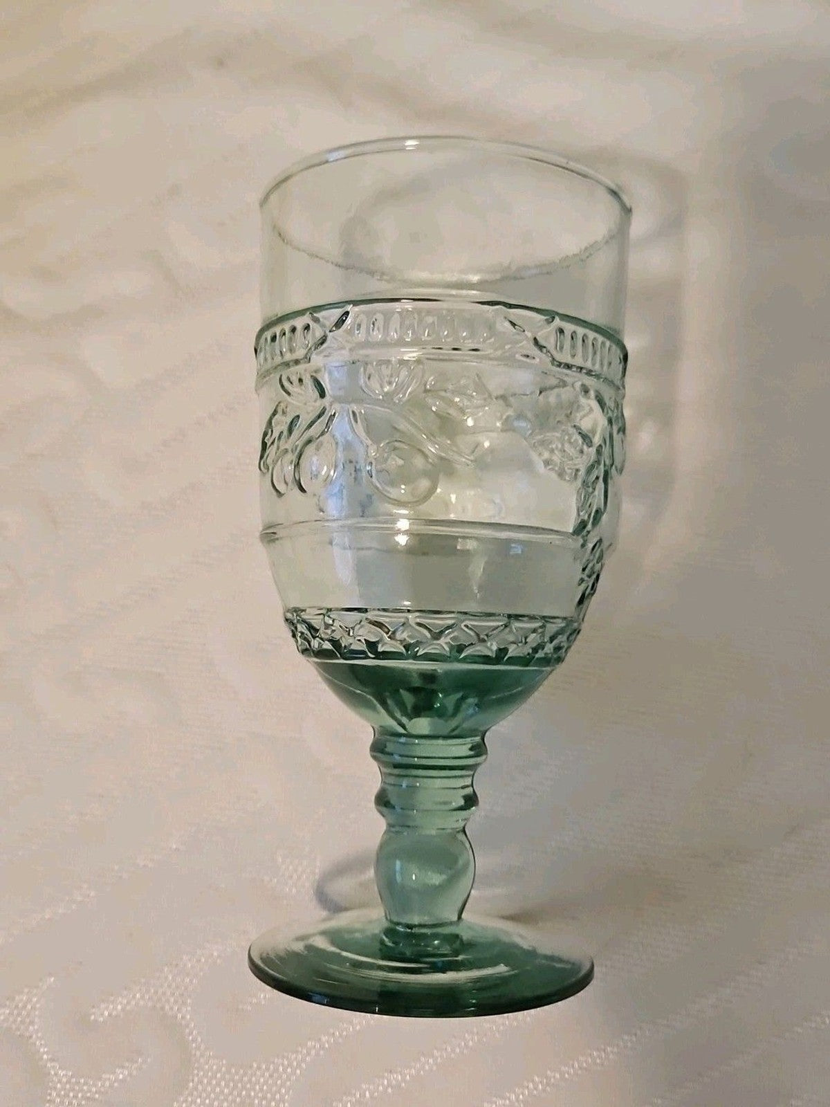 Vintage Mikasa 1960 Embossed Fruit Light Green Glasses Set of Four (4)