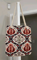 Traditional Turkish Tulip Pattern Tapestry Tote Bag Red & White NWOT