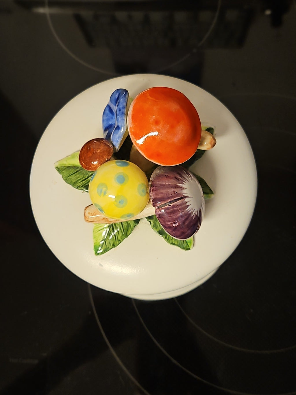 Vintage Arnart Ceramic Canister With Mushrooms Lid Medium Jar 5.5" READ