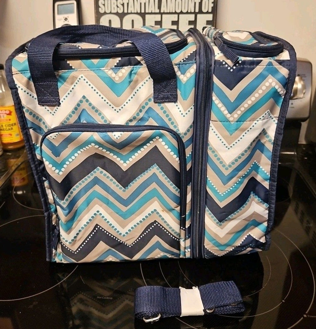 Thirty One Thermal On The Double Set In Teal & Blue Dotty Chevron EUC - Clean!