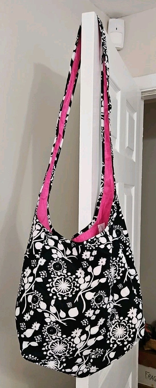 Thirty One Reversible Black Floral Brushstrokes Inside Out Reversible Tote Bag
