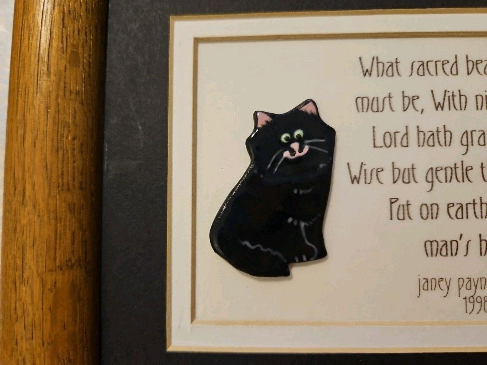 6.5" X 8” Vintage 1998 Janey Payne Short Framed 3D Ceramic Art Print Cat Kitten