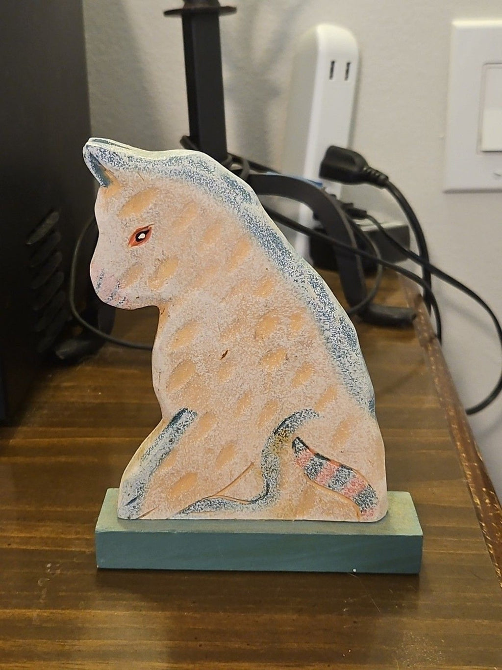 Rustic Folk Art Pastel Peach & Teal Beachy Colors Cat Wood Plaque