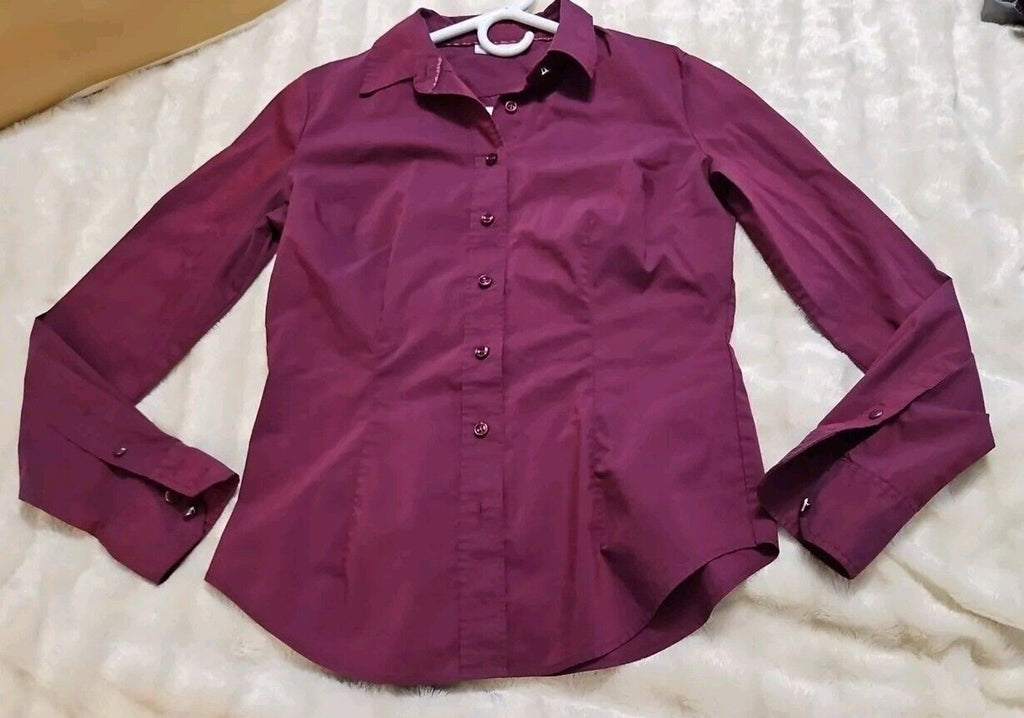 NY & Company Stretch Collar Shirt Ladies Medium Burgundy